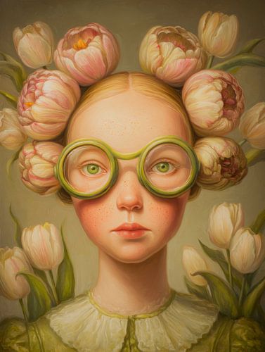 Fille aux tulipes et aux lunettes sur But First Framing