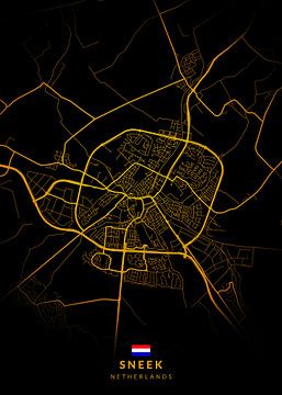 Sneek Stadsplattegrond Modern Zwart Goud van Kenda Maruyama