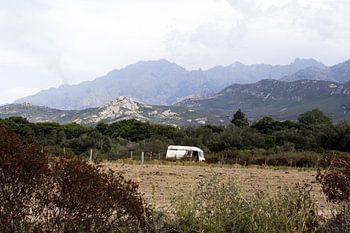 Verlassener Bus in der Landschaft Korsikas