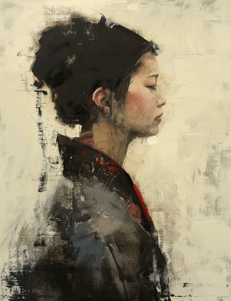 Portrait d'une femme asiatique dans des tons neutres par Carla Van Iersel