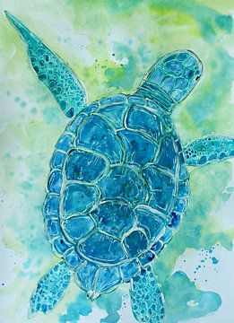 Blauwe schildpad van Sebastian Grafmann
