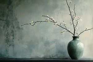 Vase mit Blütenzweigen als Dekor