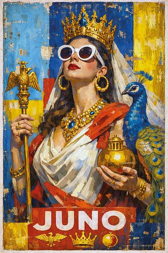 Painting of the goddess Juno with a peacock.