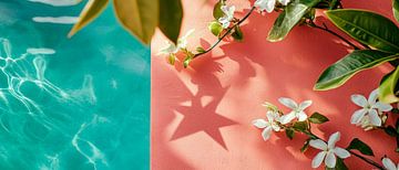 Water en bloemen op een kleurrijke achtergrond van Poster Art Shop