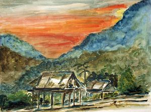 Sonnenuntergang in Thailand in den Bergen.
