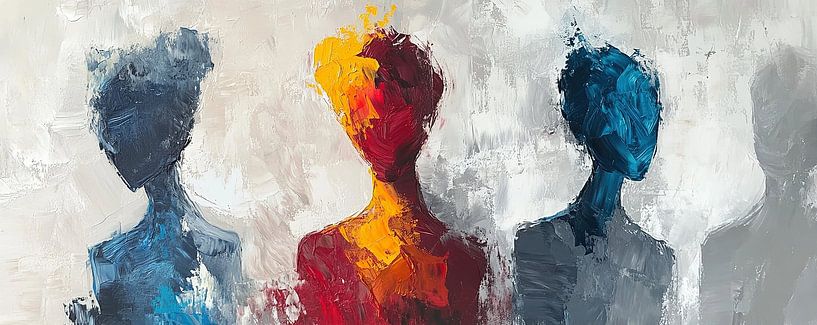 Abstrakte Figuren | Drei menschliche Gestalten in Farbe von Kunst Laune