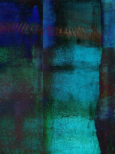 Diep Kleurenveld Abstract. Schilderij in neonblauw en bruin.