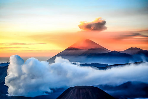 Sunrise with fog at Mount Bromo on Java