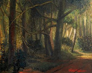 Waldweg im Calmeynbos in De Panne - Öl auf Leinwand von Galerie Ringoot