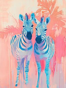 Zebra-'s Schilderij | Twee Zebra's mit farbenfrohem Hintergrund