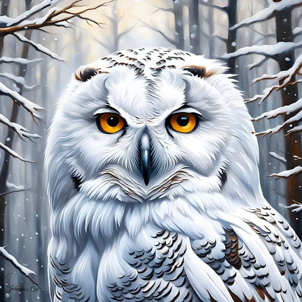 Wildlife - Portrait of a White Owl (2) by Johannas Art Creations