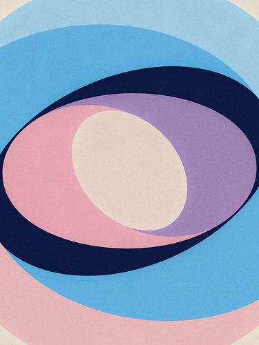 Minimalistische Abstracte Pastel & Navy Geometrische Poster - Etherische Ovale Kleurverloop Kunst