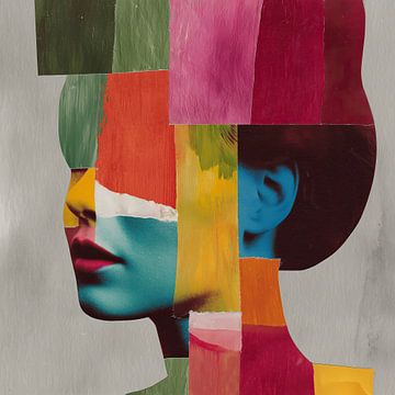 Portret van vrouw met abstracte vlakken van Blues & Hues