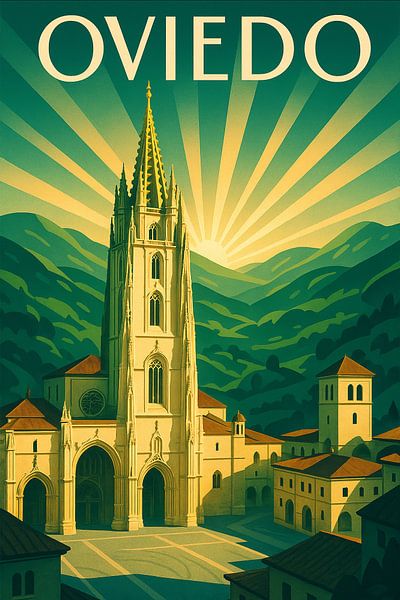 Oviedo Cathedral Art Deco Poster by Travel Shop