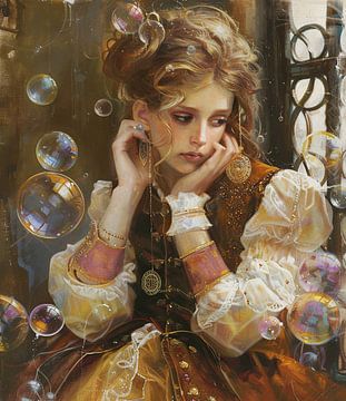 Reflections in Thoughtful Bubbles van Abstract Schilderij