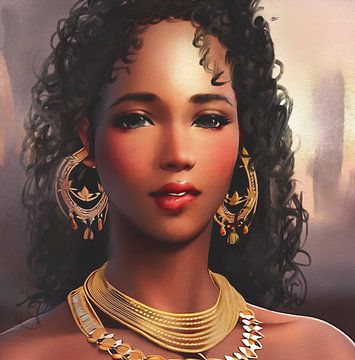 Portret Afrikaanse vrouw met gouden oorringen van Emiel de Lange