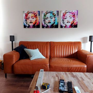 Klantfoto: Madonna Abstract Portret Roze Oranje van Art By Dominic