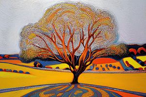 Bunter Baum im pointillistischen Stil