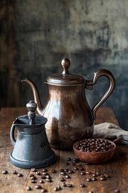 Cafetière et grains de café sur Poster Art Shop