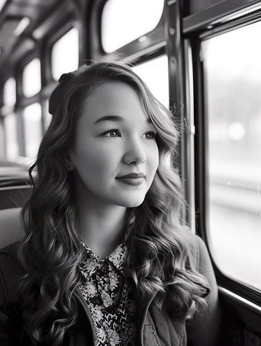black-and-white portrait of woman