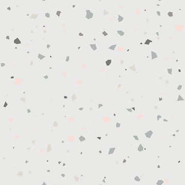 Abstrakte Terrazzo-Tapete in pastelligem Grau, Rosa und Beige von Dina Dankers