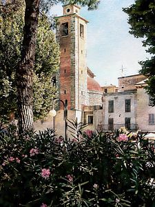 Oleander und Glockenturm