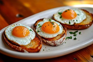 Ontbijt: gebakken eieren op toast van Poster Art Shop