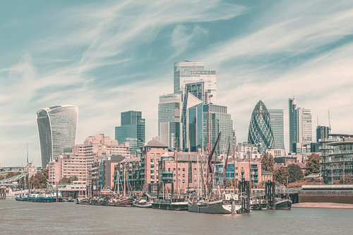 Modern London skyline with maritime flair - urban vintage style