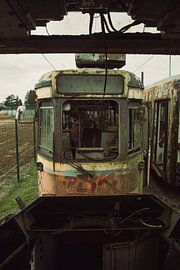 Desolate Tram Abandonment: Urbex View from Within Another Tram by Melvin Meijer