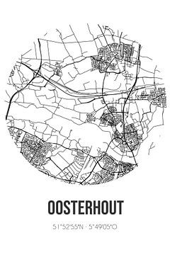 Oosterhout (Gelderland) | Landkaart | Zwart-wit van MijnStadsPoster