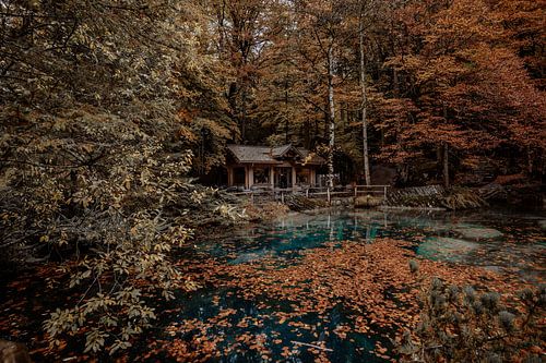 Hut at Blausee in autumn
