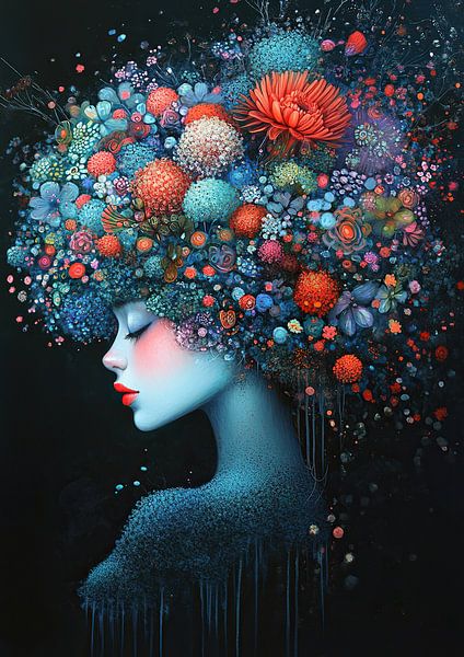 Frau und Blumen von Kunst Laune