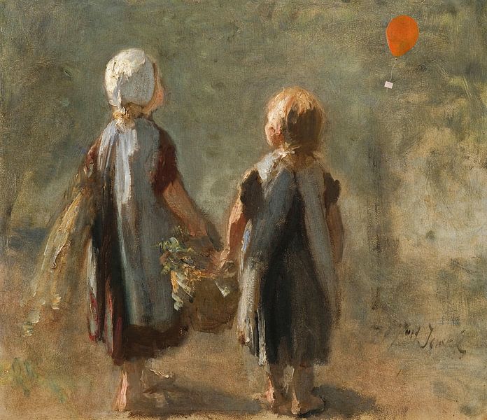 Zwei kleine Mädchen tragen einen Korb - Luftballon von Digital Art Studio