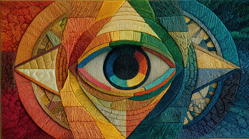 Symbolisch oog in kleurrijke geometrische mozaiek