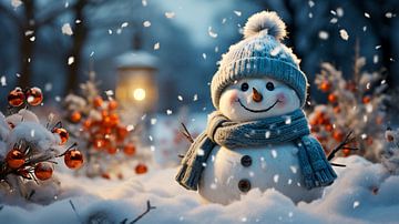 Sneeuwpop in het dorp bij nacht van Animaflora PicsStock