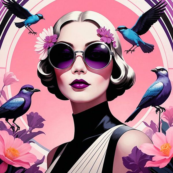 Lady Liliana with birds and flowers by Liona Toussaint