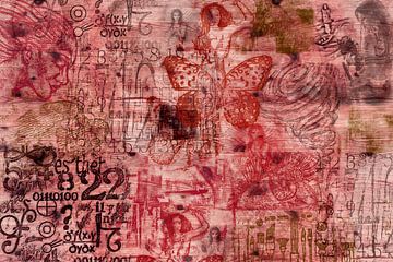 Muze - Collage in rood tinten van Rietje Bulthuis