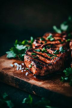 Grilled steak with fresh herbs by Poster Art Shop
