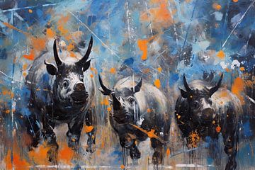 Rhinos Sending Whatsapp | Abstract van Blikvanger Schilderijen