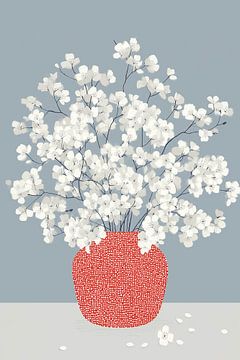 Weiße Stille, rote Vase von Color Square