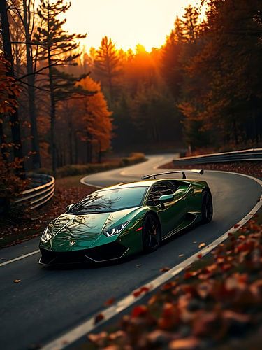 Lamborghini Murcielago Green Sunset Road 5