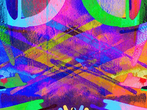 Modern, Abstract Digitaal Kunstwerk in Roze, Oranje, Blauw