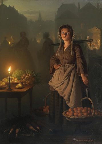 Markt bij kaarslicht, Petrus van Schendel