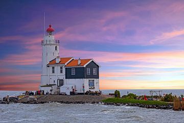 Historic lighthouse Het Paard van Marken in Marken at sunset by Eye on You