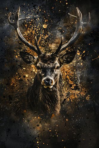 Mysterieus hert met abstracte gouden spatten