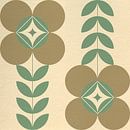 Retro Scandinavisch design geïnspireerd bloemen en bladeren in beige, bruin, groen van Dina Dankers thumbnail