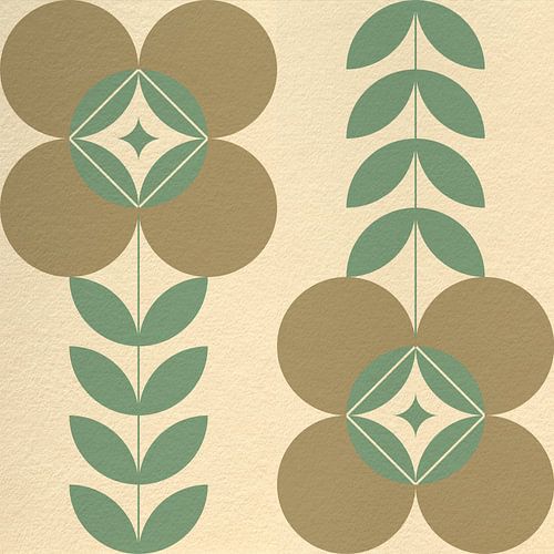 Retro Scandinavisch design geïnspireerd bloemen en bladeren in beige, bruin, groen