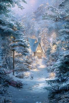 Maison d'hiver dans la forêt Fairytale Light Glow