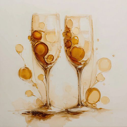 Abstracte champagne glazen aquarel goud