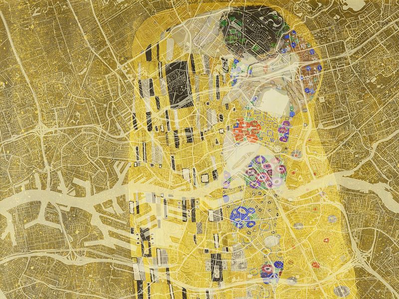 Map of Rotterdam with the Kiss by Gustav Klimt by De Kaartenwinkel